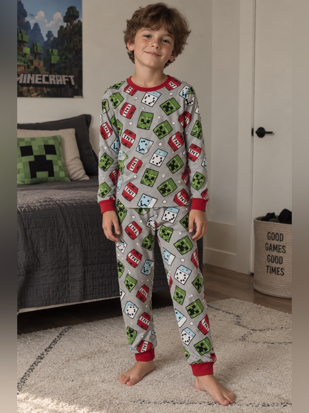 Minecraft Pajama Shirt Pants Size 8 Boys Multicolor Minecraft